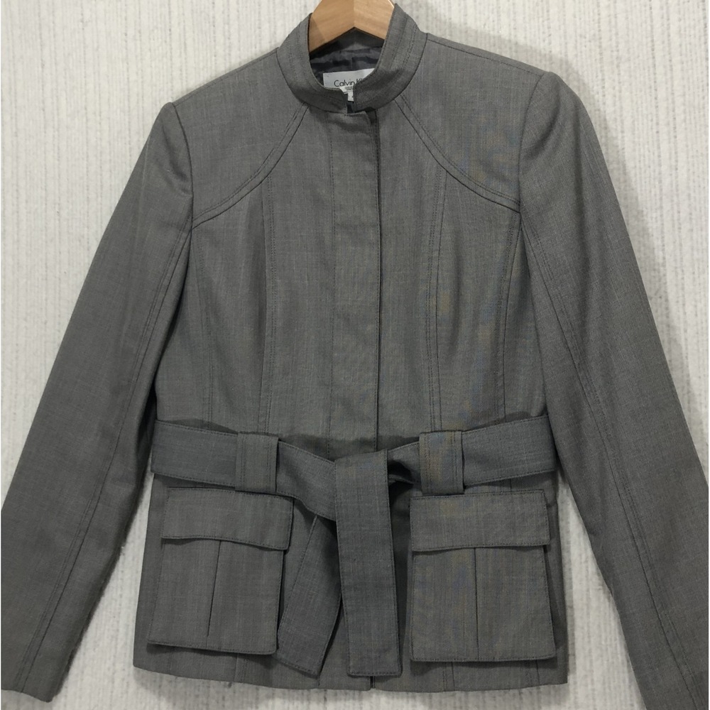 Calvin Klein Gray Belted Blazerโ Jacket Women's Size 4 Career Office